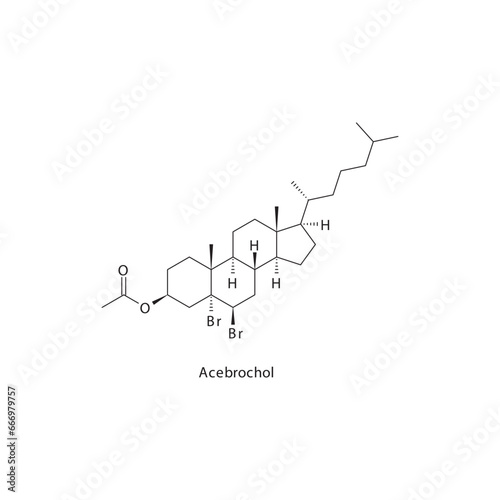 Acebrochol  flat skeletal molecular structure Neurosteroid drug used in Sedation (Hypnotic, sedative agent) treatment. Vector illustration scientific diagram.