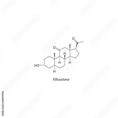 Alfaxalone flat skeletal molecular structure Neurosteroid drug used in Sedation (Hypnotic, sedative agent) treatment. Vector illustration scientific diagram.