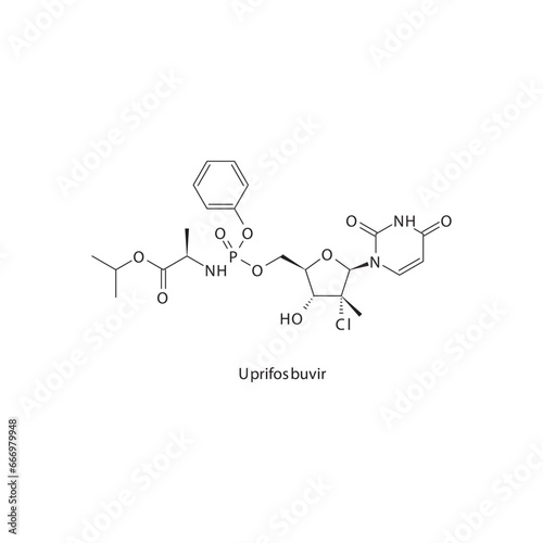 Uprifosbuvir flat skeletal molecular structure Protease inhibitor antivral, NS5B drug used in Hepatitis C treatment. Vector illustration scientific diagram.
