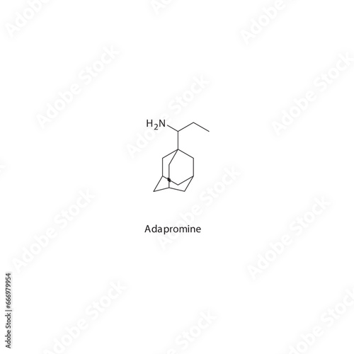 Adapromine  flat skeletal molecular structure M2 inhibitor antiviral drug used in Influenza treatment. Vector illustration scientific diagram. © Basstock