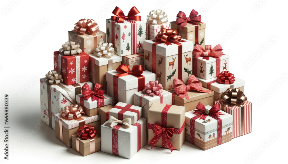 Obraz premium Festive Christmas Gift Collection on White