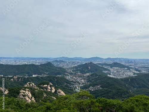 beautiful view of the blue sky and high mountain range © Minsu Baek