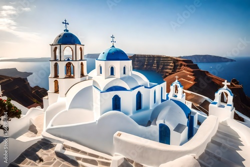 hite church in Oia town on Santorini island in Greece
