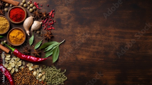 A border of vibrant Indian spices and herbs