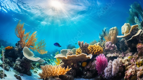 A border of underwater coral and marine life