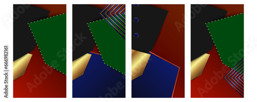 Set cards Christmas gold design dark green fir color backgrounds abstract shiny color golden. Elegant holiday design for web, print, printing, book publishing