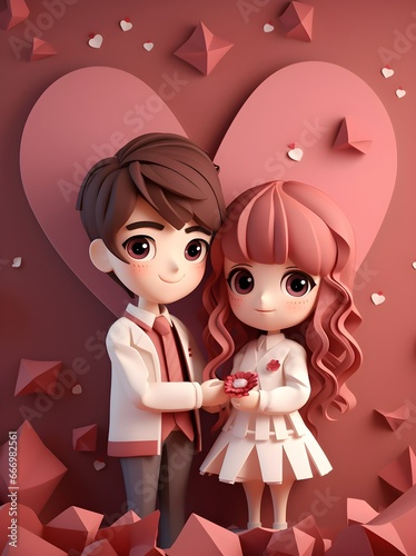 greeting card for Valentine's Day, Family Day, love, family and good relationship, heart. 3D animation illustration