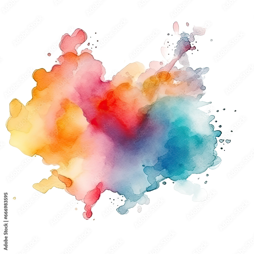 Color burst: abstract multicolored smoke with vibrant hues and isolated particles on transparent background.