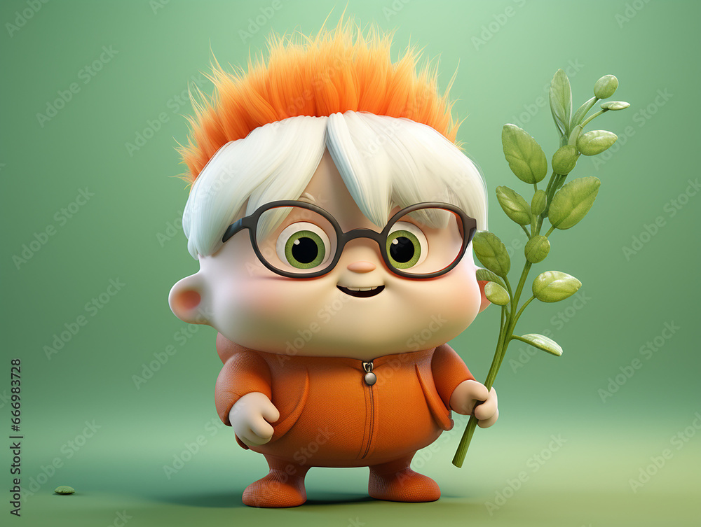 Obraz premium charming grandmother with glasses cartoon character on light green background