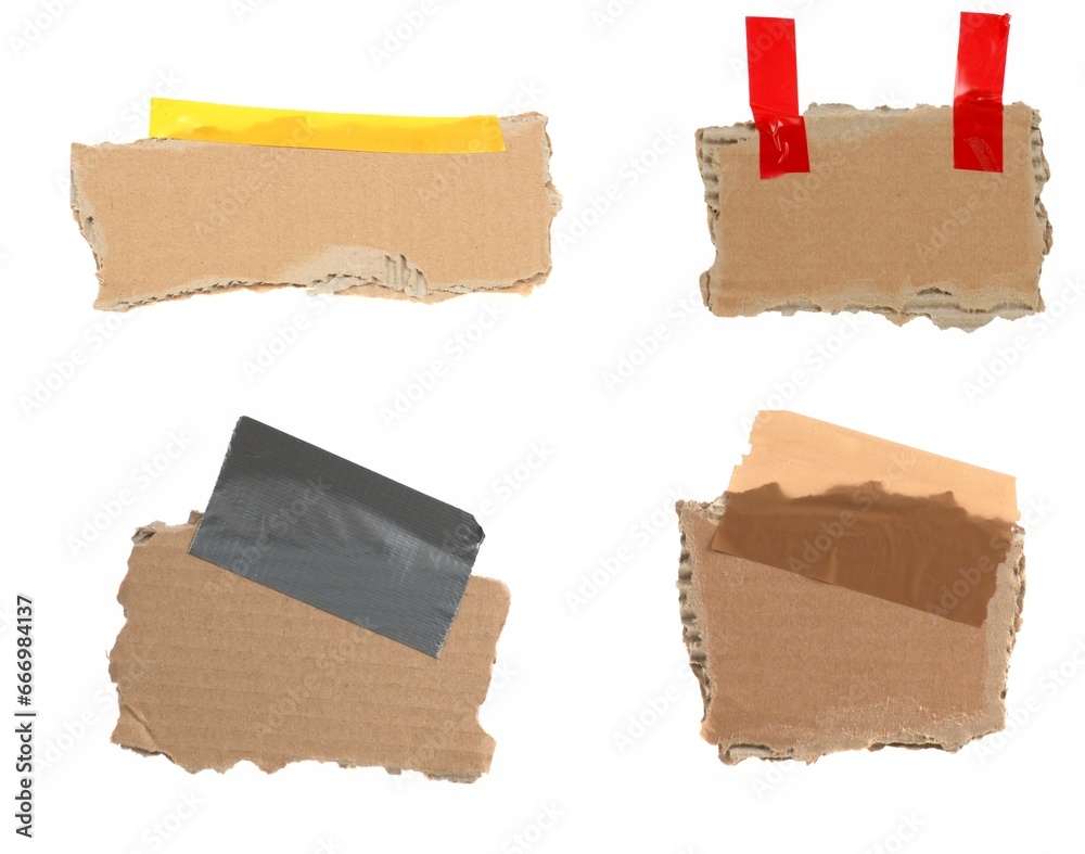 4 Stücke Pappe mit Klebeband und Textfreiraum