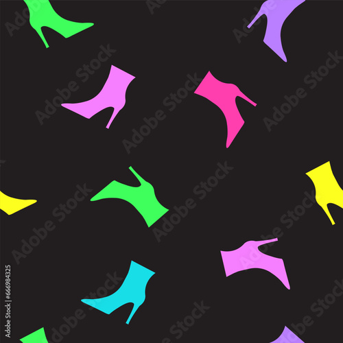 Colorful seamless pattern of High heels shoes, black background