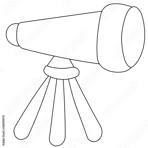 Exploring the Universe: Astronomer and Telescope in Line Illustration