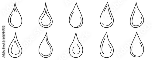 Doodle water drops of different shapes. Hand drawn sketch vector illustration of tears.