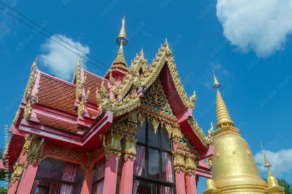 Fototapeta premium Temple pavilion and golden pagoda