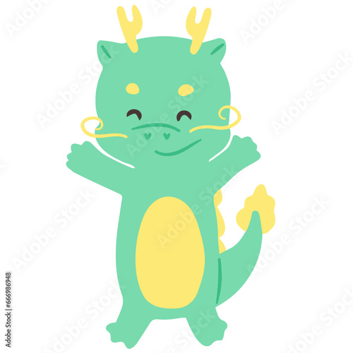Chinese dragon character happy flat illustration