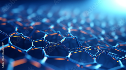Graphic representation of carbon nanotubes, nanotechnology, blurred background, with copy space photo