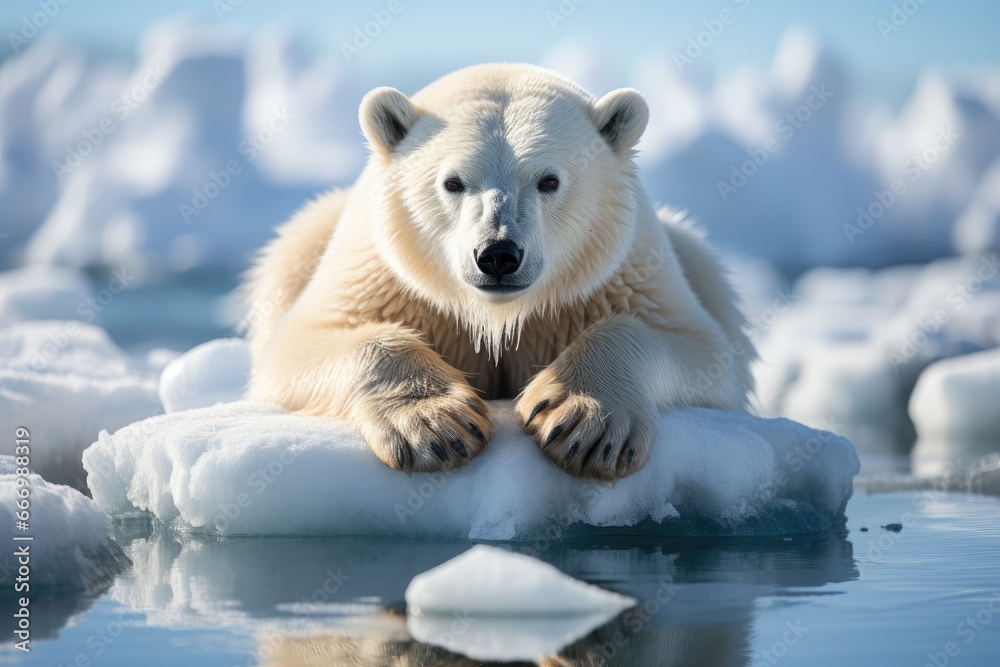 Polar bear on melting ice floe in arctic sea. Generative AI Polar bear on melting ice floe in arctic sea. Generative AI