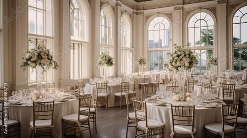 Elegant hotel ballroom wedding reception © Cloudyew