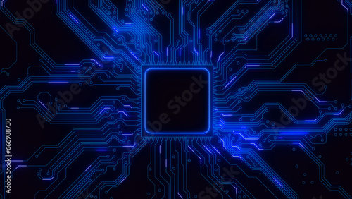 Abstract chip with PCB traces on a transparent background. Transmission of binary information through conductors. 3D render.