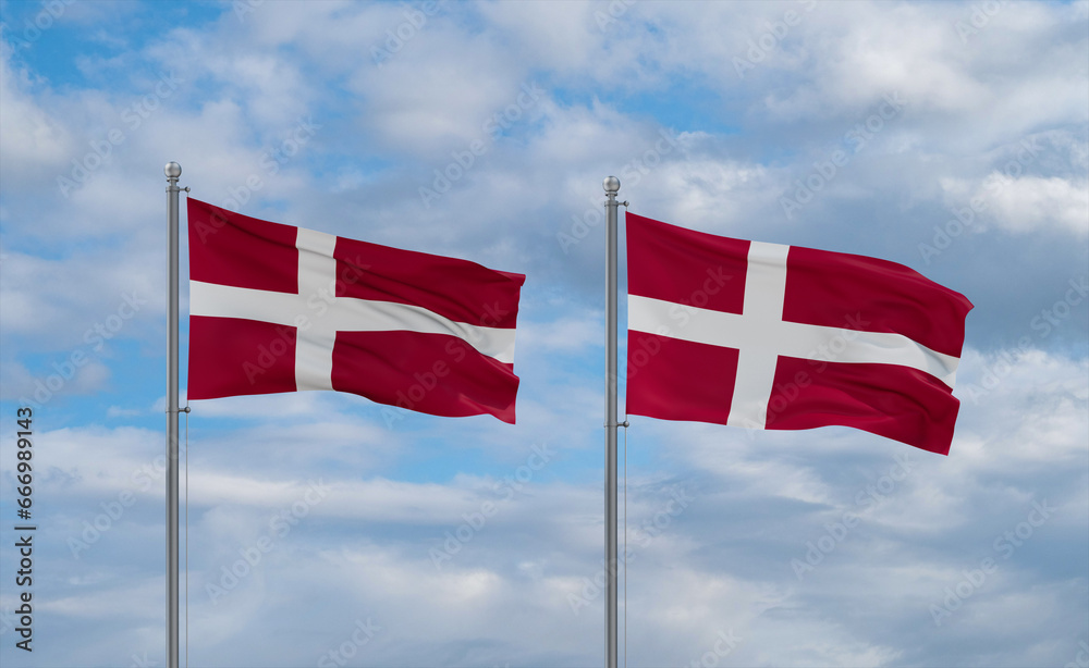 Two Denmark flags, country relationship concept