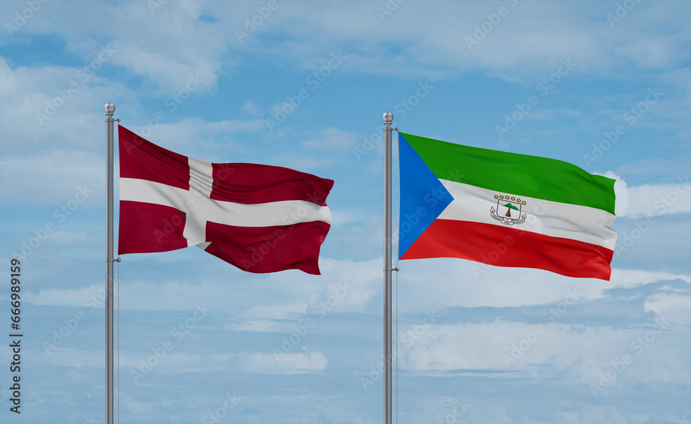 Equatorial Guinea and Denmark flags, country relationship concept Equatorial Guinea and Denmark flags, country relationship concept