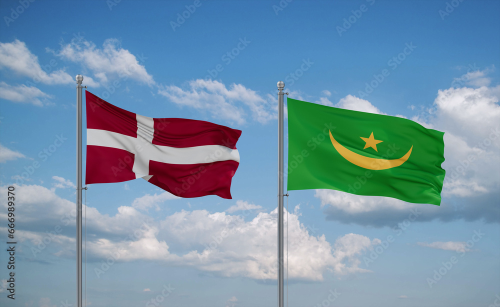 Mauritania and Denmark flags, country relationship concept Mauritania and Denmark flags, country relationship concept