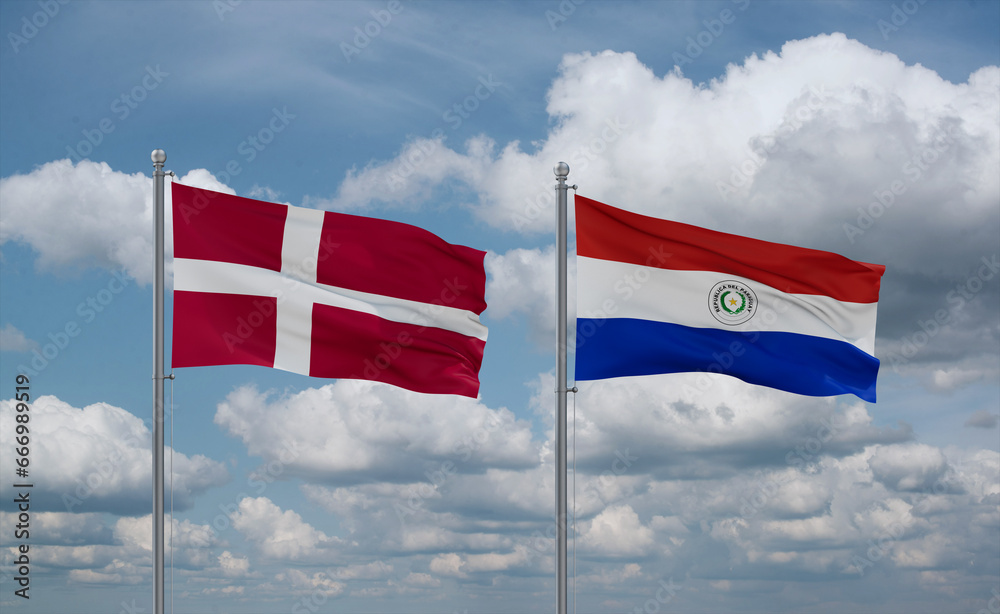 Paraguay and Denmark flags, country relationship concept