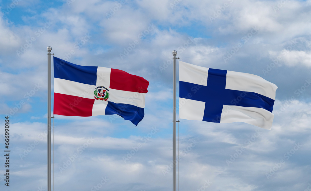 Finland and Dominican flags, country relationship concept