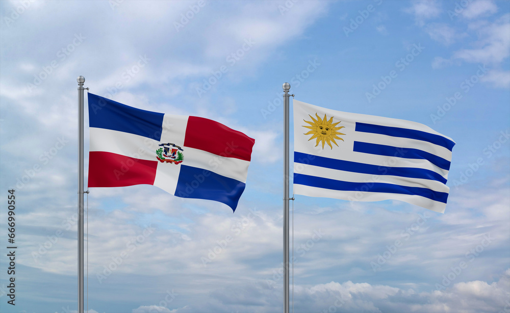 Uruguay and Dominican flags, country relationship concept