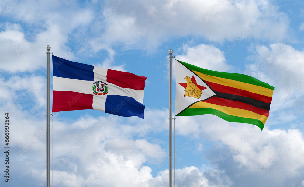 Zimbabwe and Dominican flags, country relationship concept Zimbabwe and Dominican flags, country relationship concept