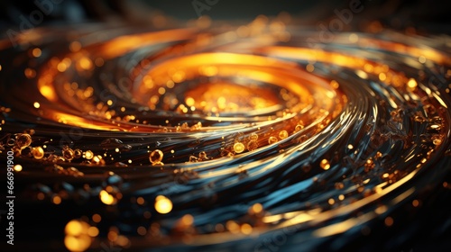 Golden Swirls of Luminous Liquid with Reflective Droplets