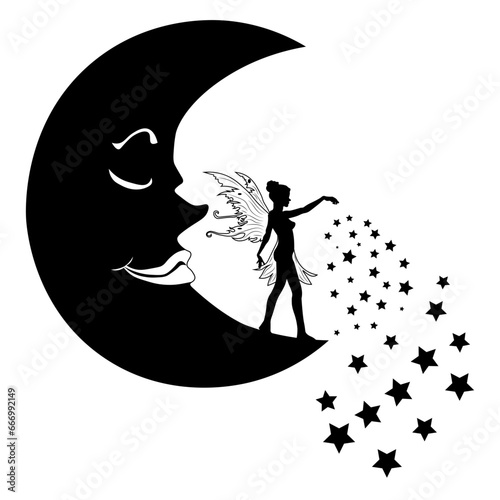 Moon sleeps, Hand Drawn Vector Illustration
