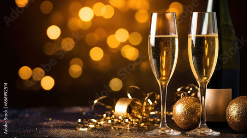 Christmas and New Year celebration with champagne, AI generated