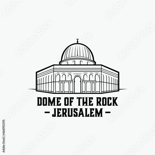Dome Of The Rock Jerusalem Palestine Gaza Black and White Vector Isolated