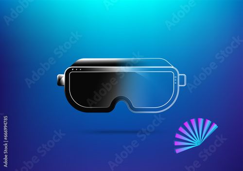 VR headphone reality device movie game glasses object technology abstract background vector illustration