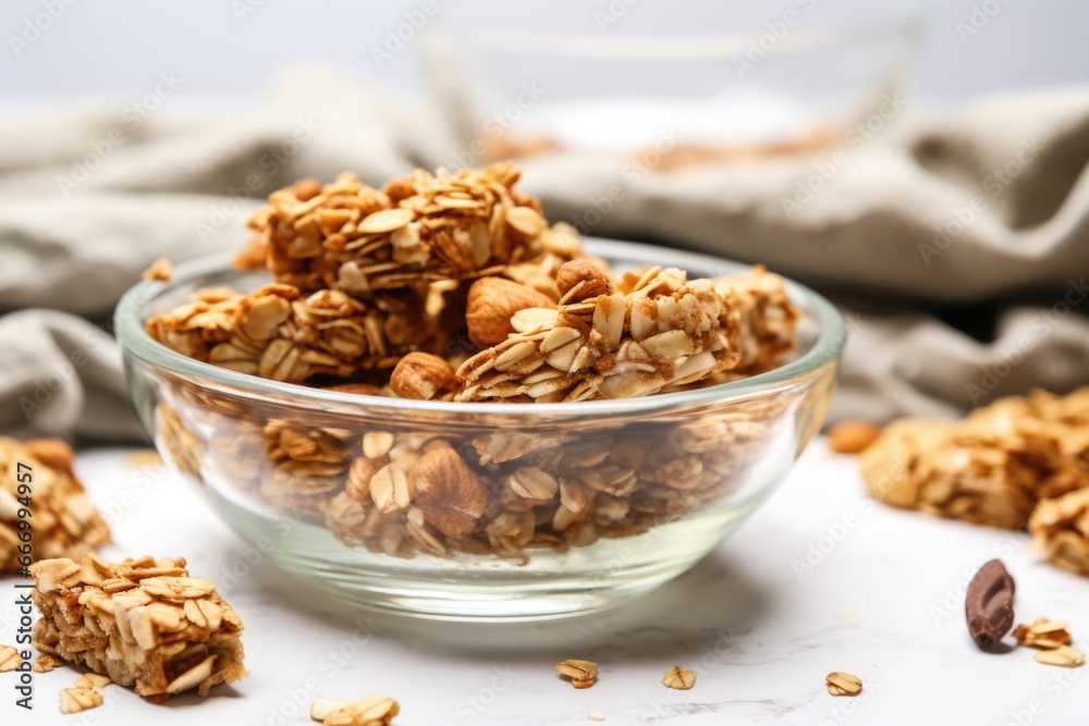clear bowl filled with nut-free granola bars clear bowl filled with nut-free granola bars