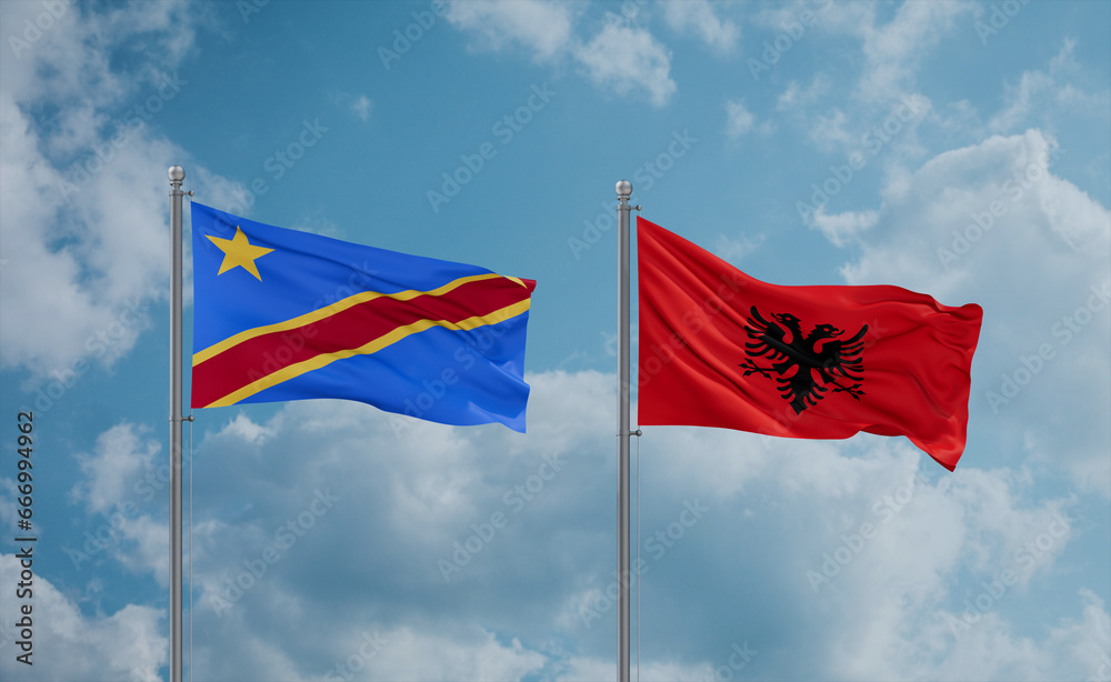 Congo or Congo-Kinshasa and Albania national flags, country relationship concept