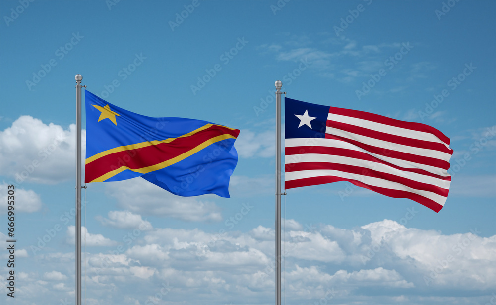 Liberia and Congo or Congo-Kinshasa flags, country relationship concept Liberia and Congo or Congo-Kinshasa flags, country relationship concept