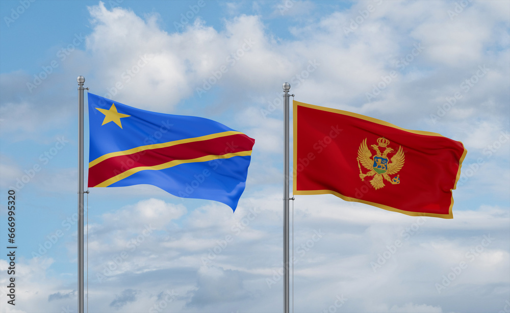 Montenegro and Congo or Congo-Kinshasa flags, country relationship concept Montenegro and Congo or Congo-Kinshasa flags, country relationship concept
