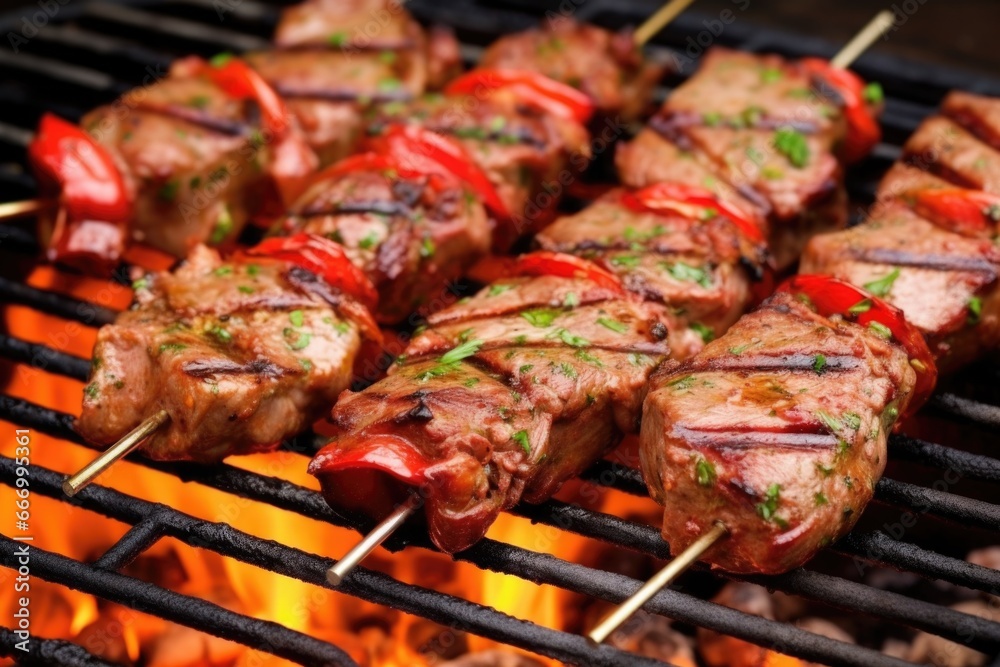 lamb chops with a glazed sauce on the grill