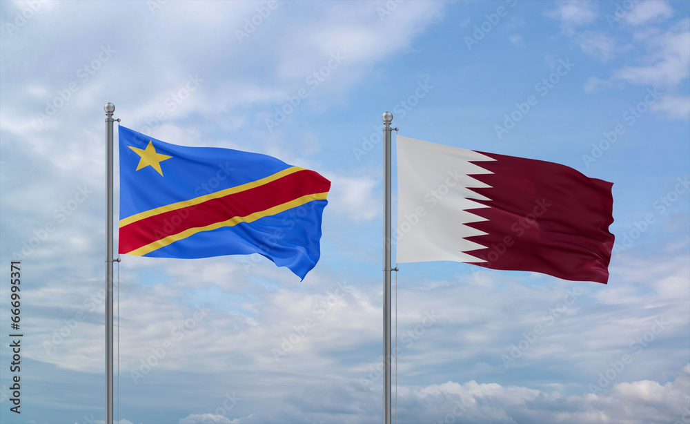 Qatar and Congo or Congo-Kinshasa flags, country relationship concept Qatar and Congo or Congo-Kinshasa flags, country relationship concept