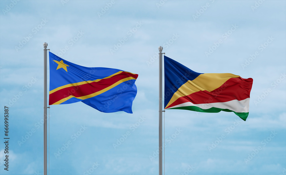 Seychelles and Congo or Congo-Kinshasa flags, country relationship concept Seychelles and Congo or Congo-Kinshasa flags, country relationship concept