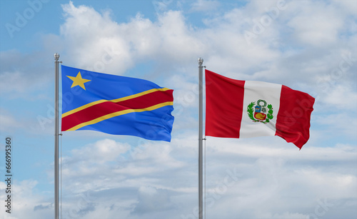 Peru and Congo or Congo-Kinshasa flags, country relationship concept