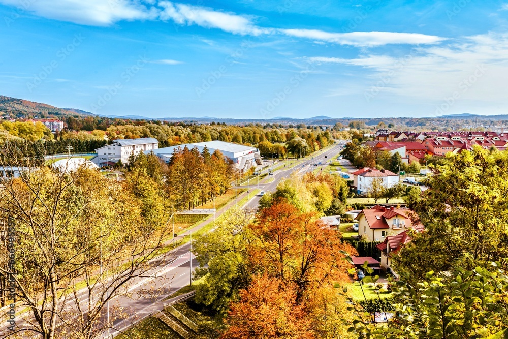 Obraz premium Aerial view of the city of Sanok, Poland.