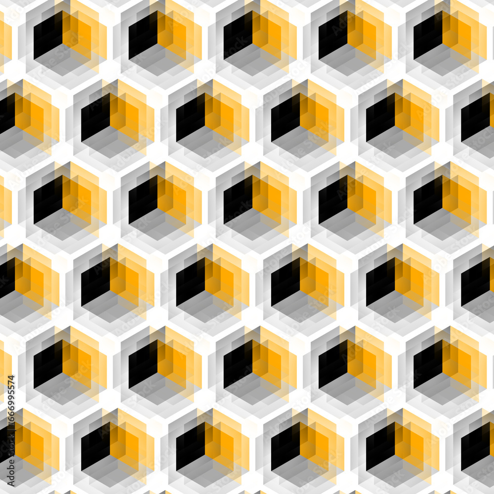 many orange grey and black Escher cubed pattern and design on a white background many orange grey and black Escher cubed pattern and design on a white background