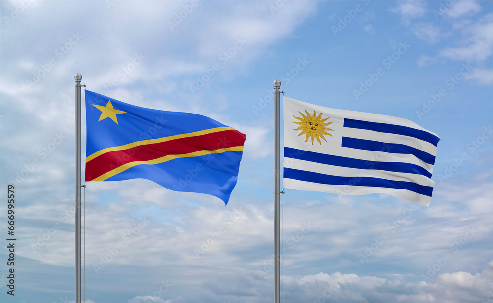 Uruguay and Congo or Congo-Kinshasa flags, country relationship concept
