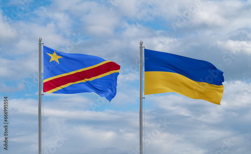 Ukraine and Congo or Congo-Kinshasa flags, country relationship concept
