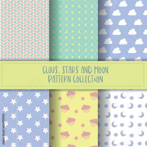 Clouds, stars and moon pattern collection