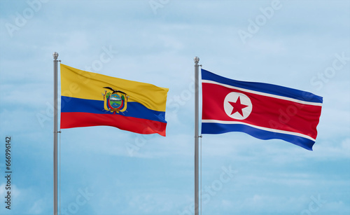 North Korea and Ecuador flags, country relationship concept