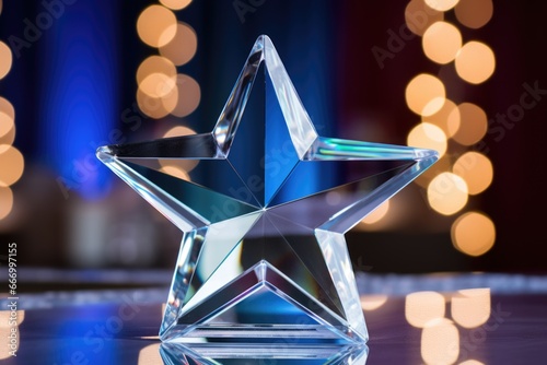 image of a star-shaped glass award on a bright glowing table